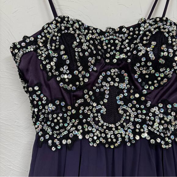 Narianna Purple Sequined Gown Womens XS Formal Bridesmaid Prom High Slit Dress - Picture 2 of 14